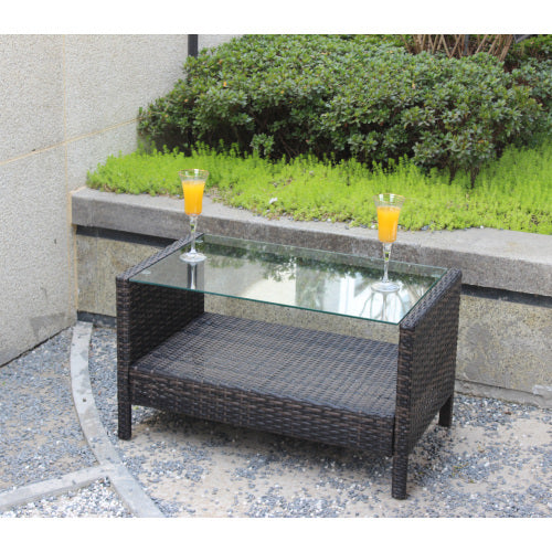 Outdoor Patio Furniture Coffee Table With Clear Tempered Glass CJDropshipping