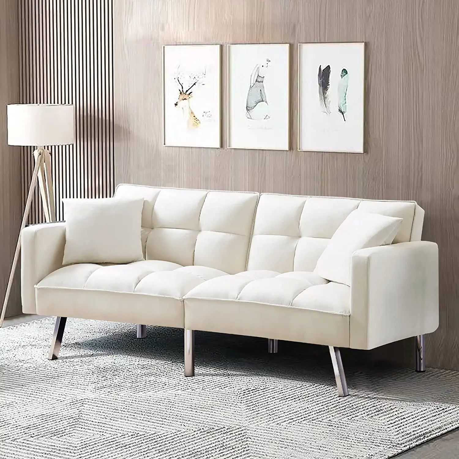 Adjustable Loveseat Sofa Bed with Metal Legs Peach Maple