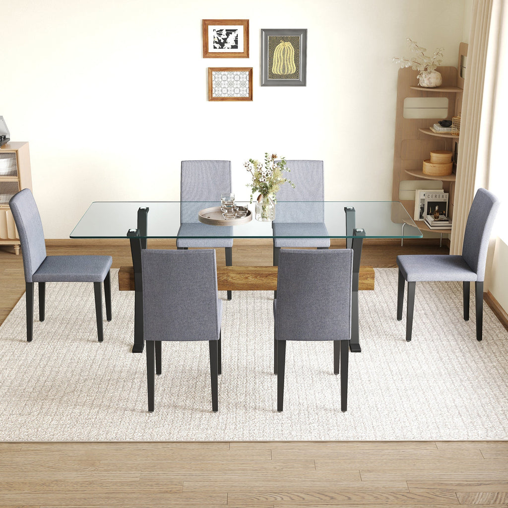 Table and chair set.79'x31.5' Inch Tempered Glass Tabletop With Sangria Beech