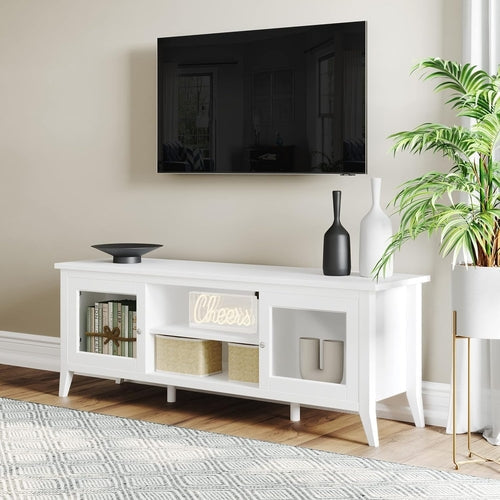 TV Stand - 55-Inch Storage Cabinet with 2 Cubbies and 2 Shelves - Peach Maple