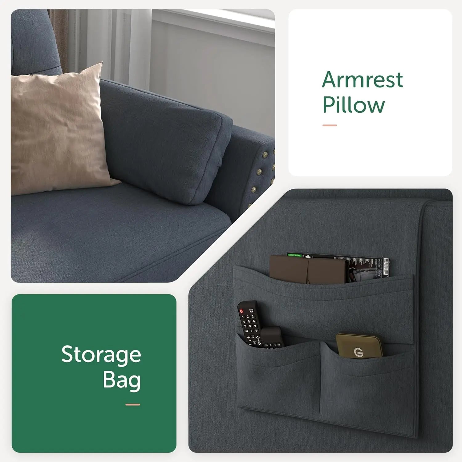 Bluish Grey Sectional Sofa L-Shaped, Convertible Peach Maple