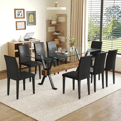 Table and chair set.79'x31.5' Inch Tempered Glass Tabletop With Sangria Beech