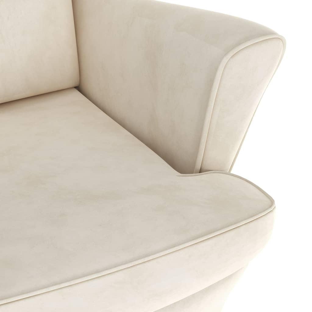 Wingback Chair with Footstool Cream Velvet