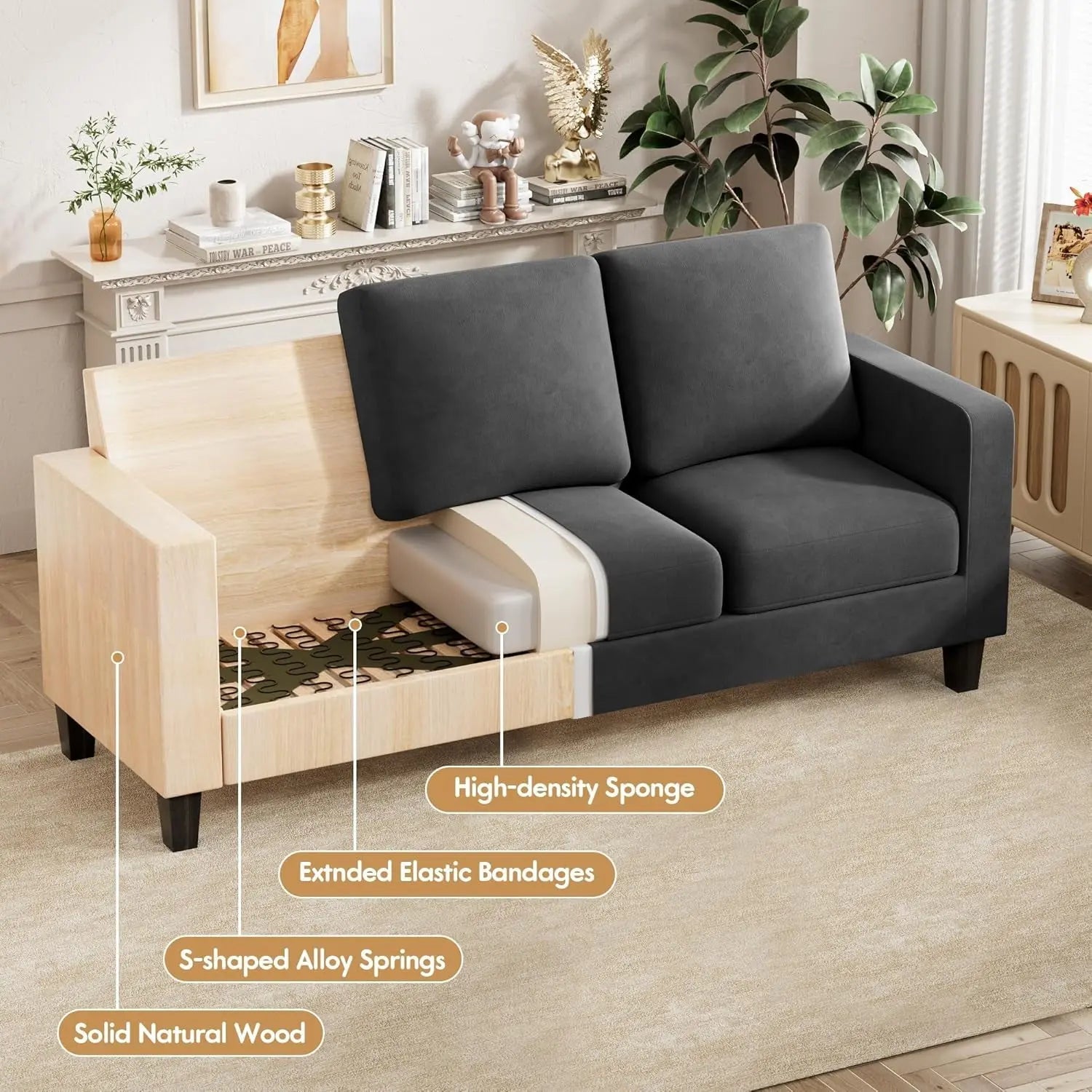 Dark Gray Linen Sectional Sofa for Small Spaces Peach Maple