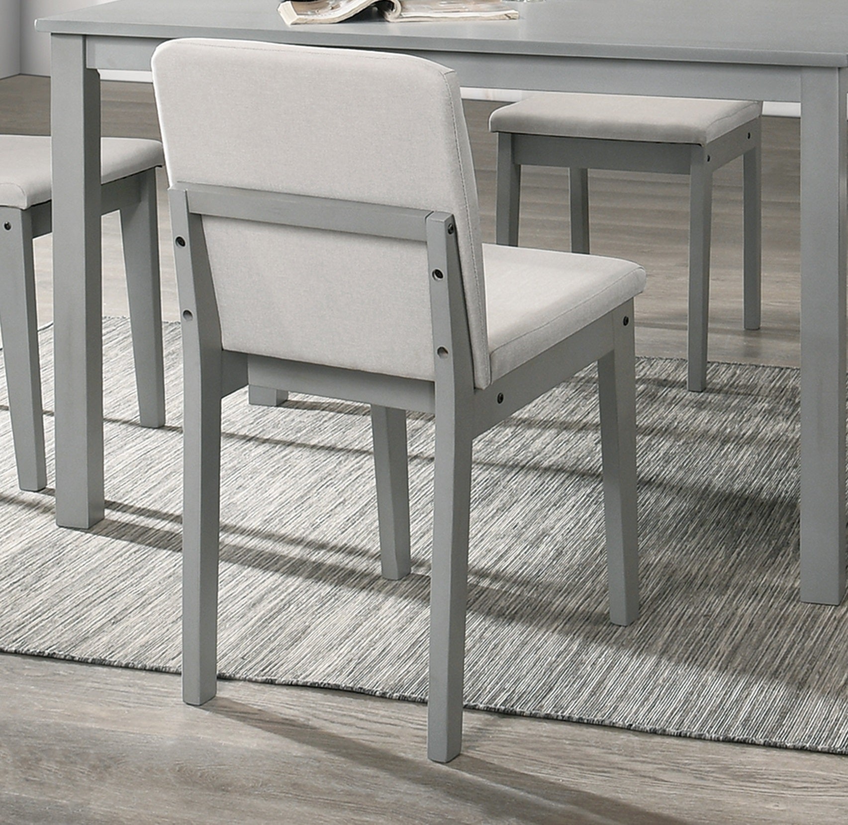 Grey Finish 5 Piece Dining Room Set Dining Table 4x Chairs Beige Fabric Chairs