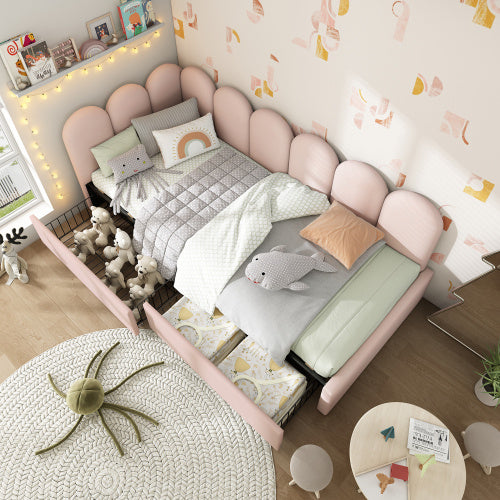 Upholstered Bed Daybed With Drawers Storage,3FT Single Sofa Bed 90X190cm, Sofa Bed For Adults And Children , Bed Frame With Slatted Frame, Velvet, Pink No Mattress