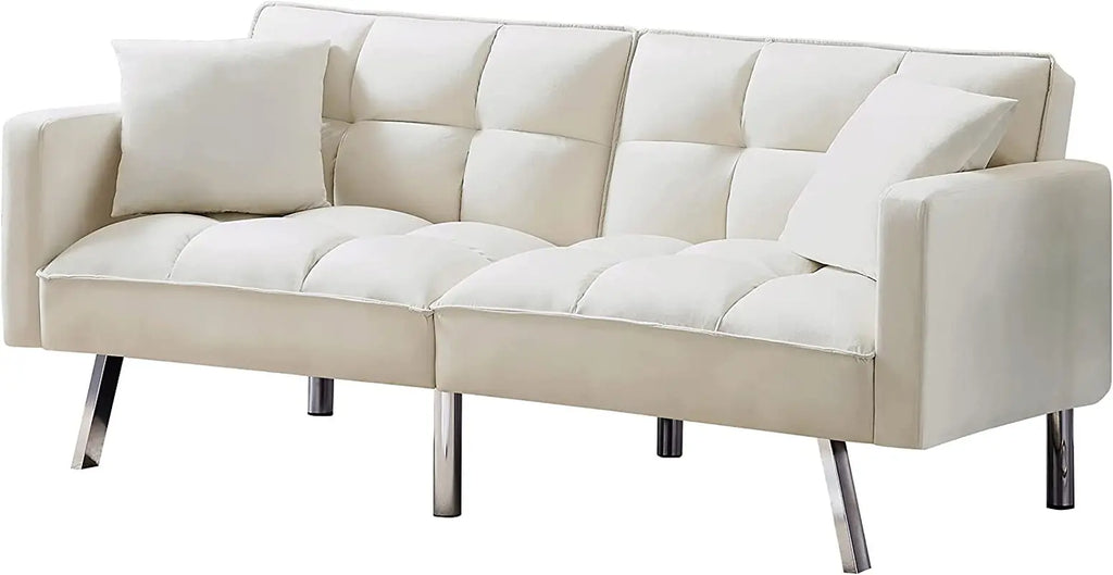Adjustable Loveseat Sofa Bed with Metal Legs Peach Maple