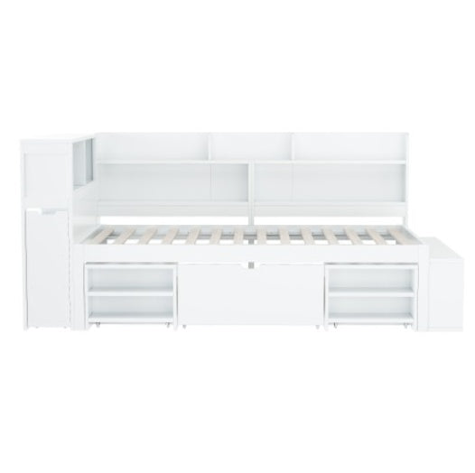 Children's Bed, Single Bed-3ft 90x190cm, Single Bed, Multifunctional Children's Bed With Drawers, Bookcase And Storage Cupboard, Large Storage Space, Slatted Frame, Without Mattress, White