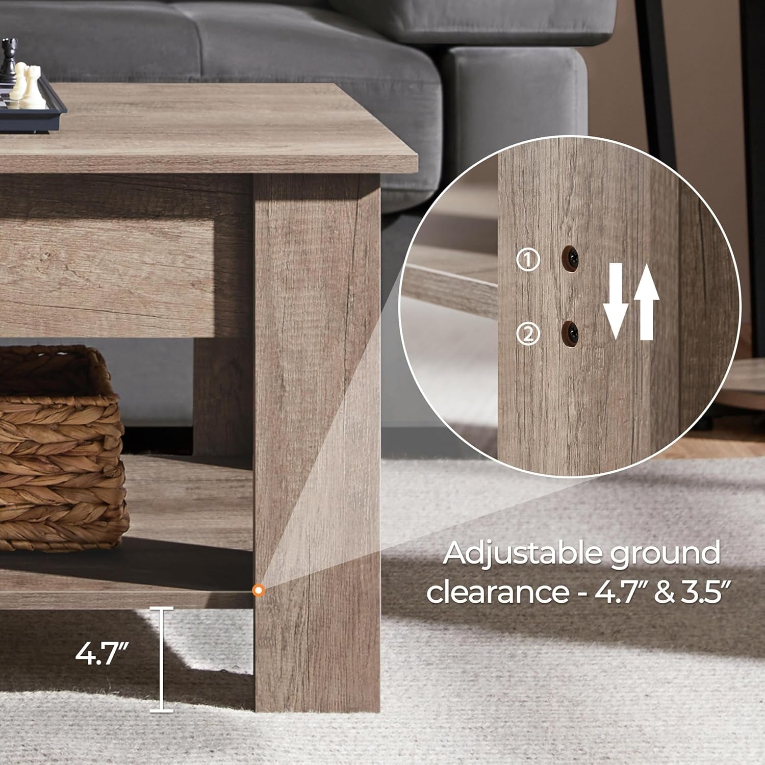 Lift Top Coffee Table with Hidden Compartment and Storage Shelf, Peach Maple