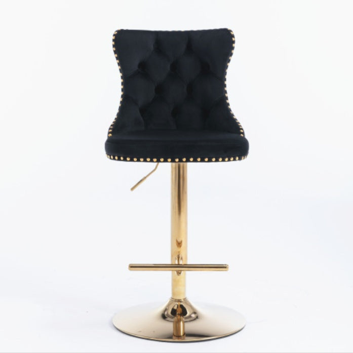 Golden Swivel Velvet Barstools Adjusatble Seat Height From 25-33 Inch Black,Set Of 2