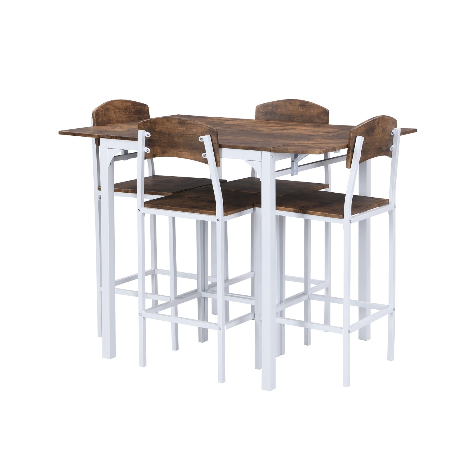 TOPMAX Farmhouse 5pc Counter Height Dining Set With Drop Leaf, White