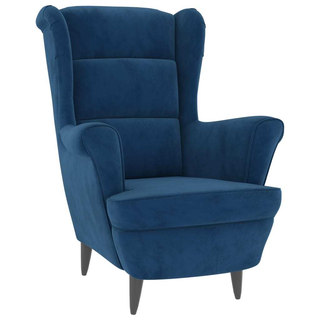 Wingback Chair with Footstool Blue Velvet