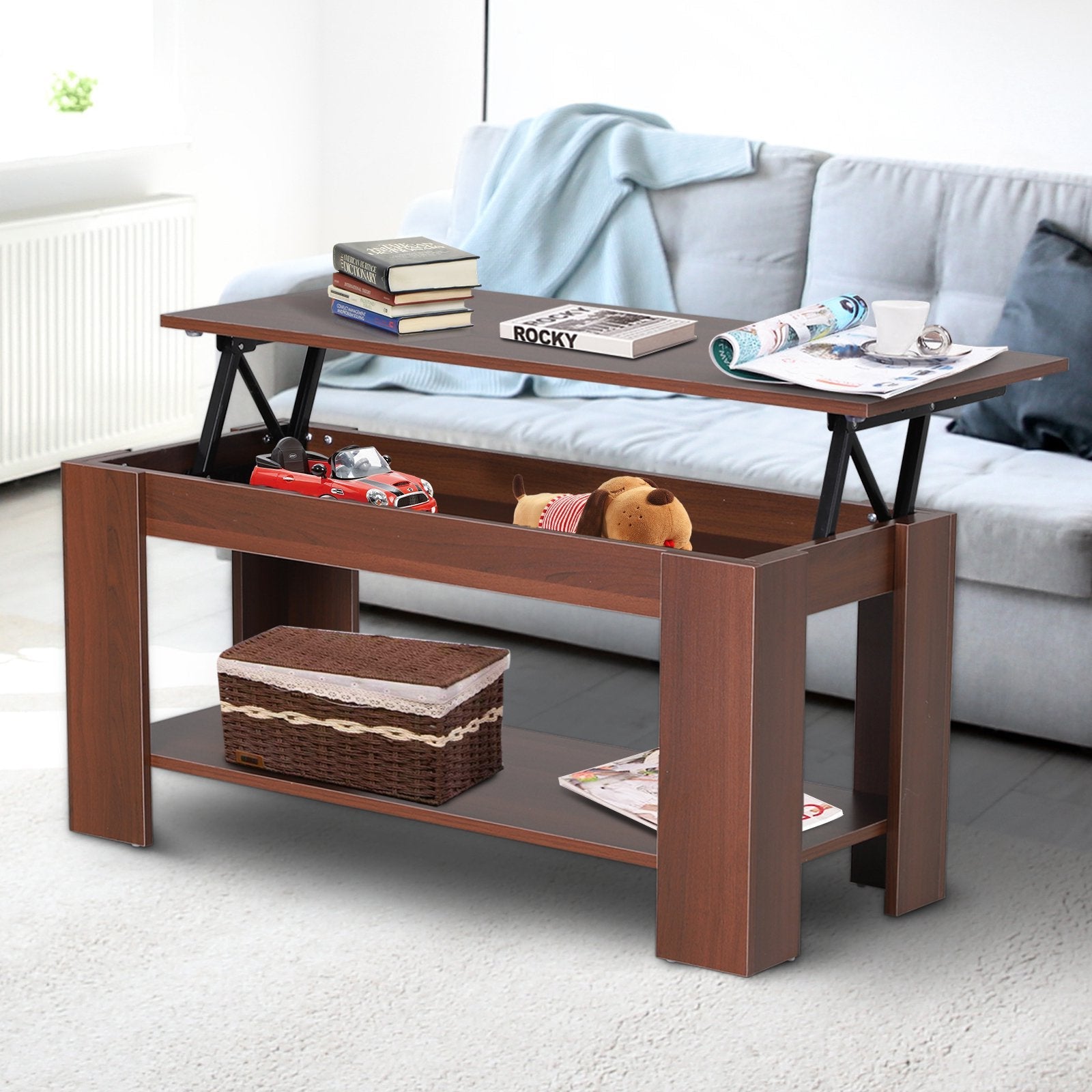 HOMCOM Modern Lift Top Coffee Table Hidden Storage Compartment Living Taupe Shadow