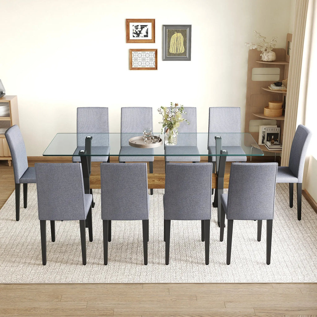 Table and chair set.79'x31.5' Inch Tempered Glass Tabletop With Sangria Beech