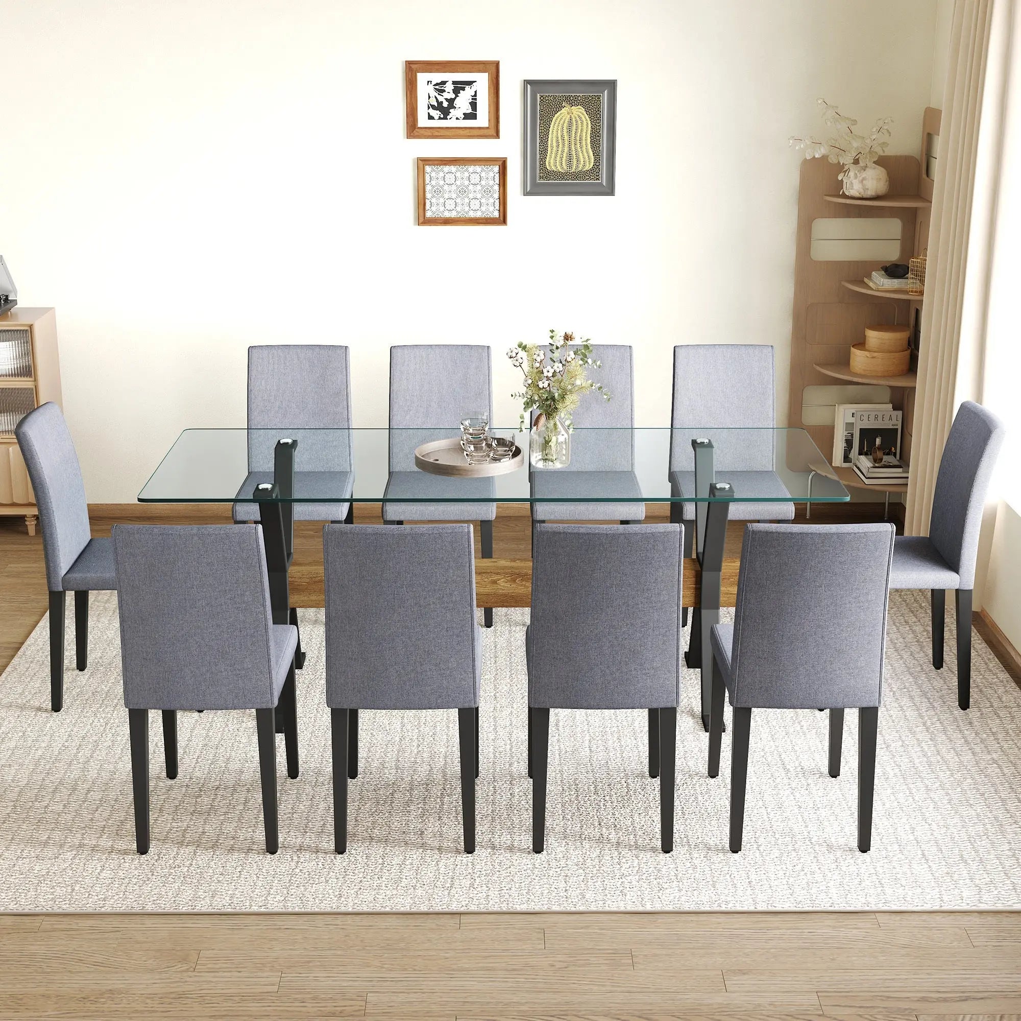Table and chair set.79'x31.5' Inch Tempered Glass Tabletop With Sangria Beech