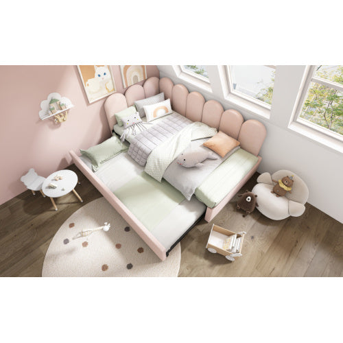 Upholstered Bed Daybed With Pull-Out Bed, 3FT Single Sofa Bed 90X190Cm,Guest Beds For Adults And Children, Bed With Metal Slatted Frame, Velvet, Pink No Mattress