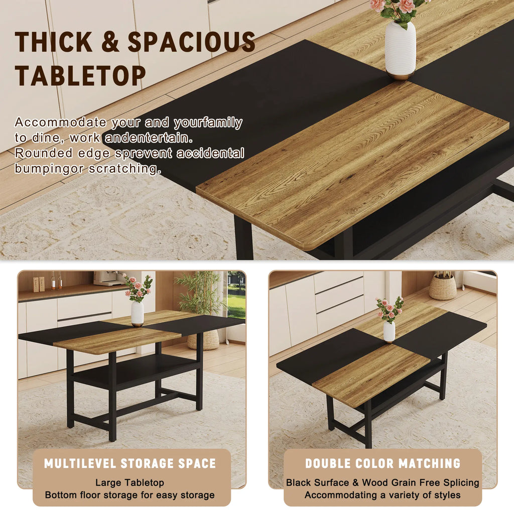Table and chair set.71*35.4 inch Wooden And Black Spliced Dining Table Sangria Beech