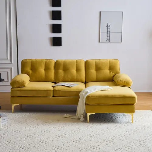 82.6' Modern Sectional Sofas Couches Velvet L-Shaped Couches for Sangria Beech