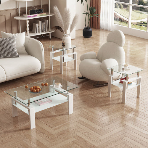 Set Of 2, Modern Tempered Glass Tea Table Coffee Table End Table,