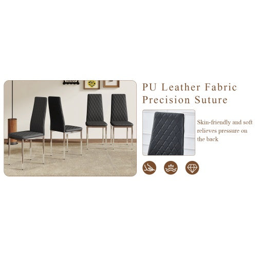 Table And Chair Set.Natural Wood Grain MDF Dining Table - 55x31.5 Inch.Paired With 4 Modern Style Dining Chairs In Black, Essential For Minimalist Homes.Blending Into Various Home Environments.