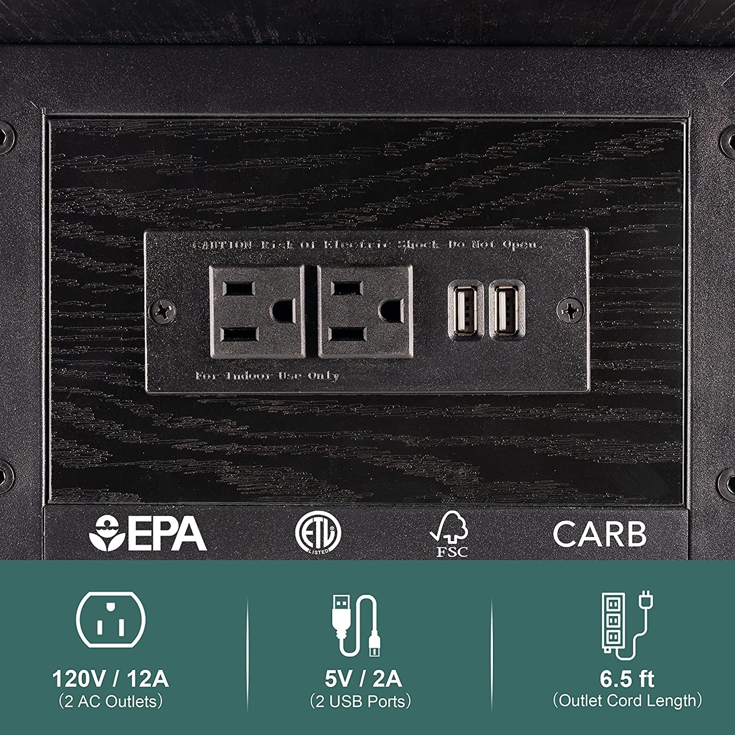 Charging End Table with USB Ports and Outlets, Narrow Nightstand