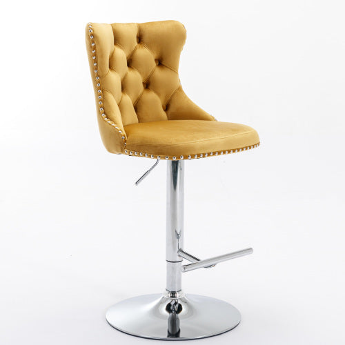 Swivel Velvet Barstools Adjusatble Seat Height From 25-33 Inch Gold,Set Of 2