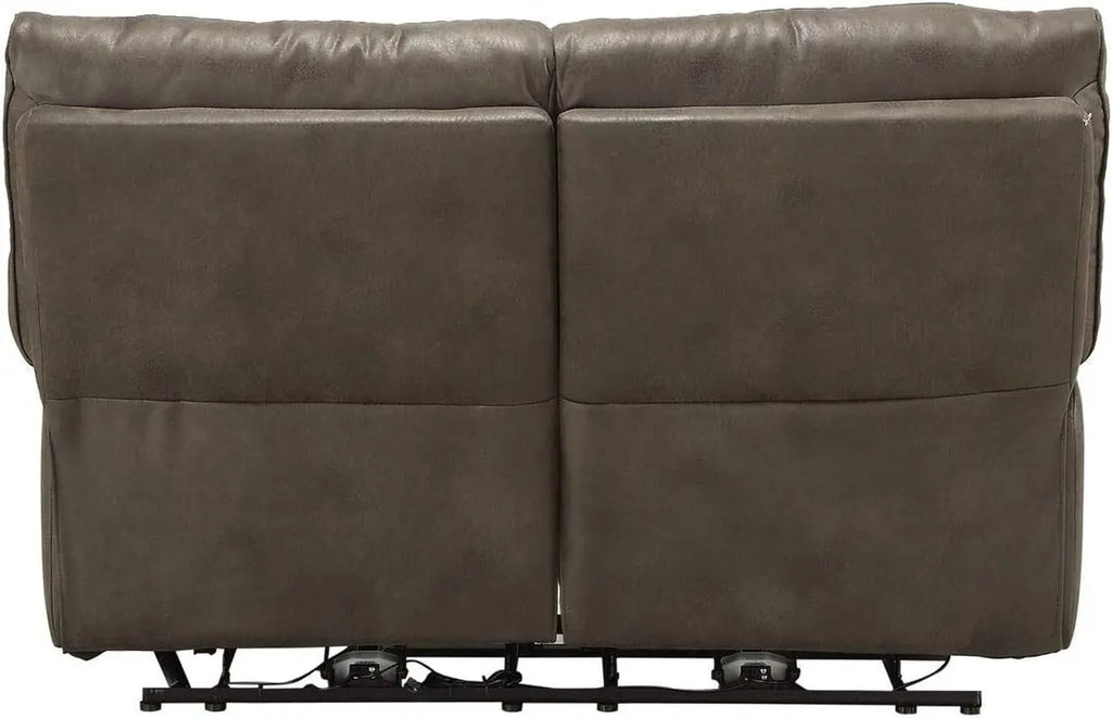 Gray Leather Reclining Loveseat with USB Charging rana Peach Maple