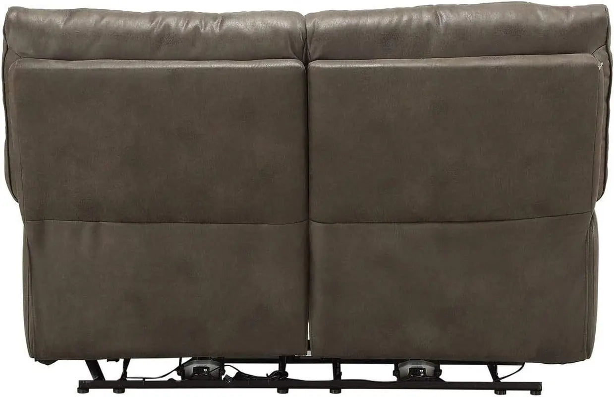 Gray Leather Reclining Loveseat with USB Charging rana Peach Maple