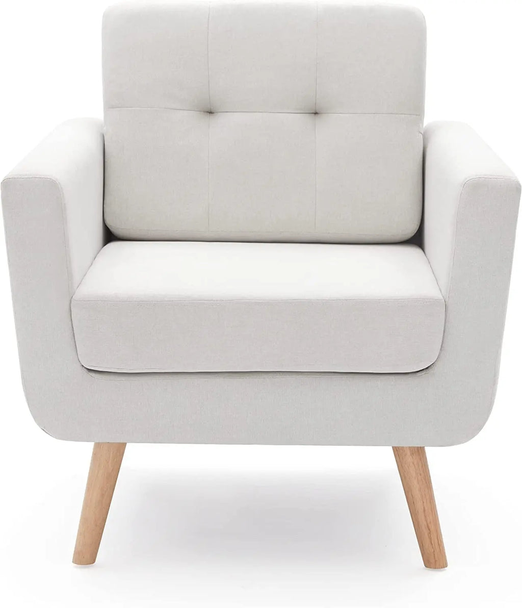 Beige Mid Century Accent Chair with Tufted Upholstery Peach Maple