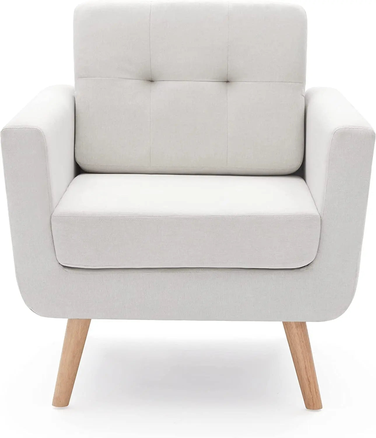 Beige Mid Century Accent Chair with Tufted Upholstery Peach Maple