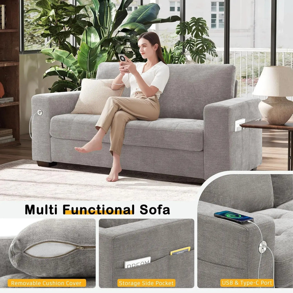 70" Chenille Loveseat - Gray Peach Maple