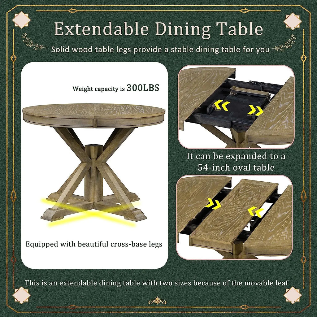 Farmhouse 5-Piece Dining Table Set with Extendable Table and 4 Peach Maple