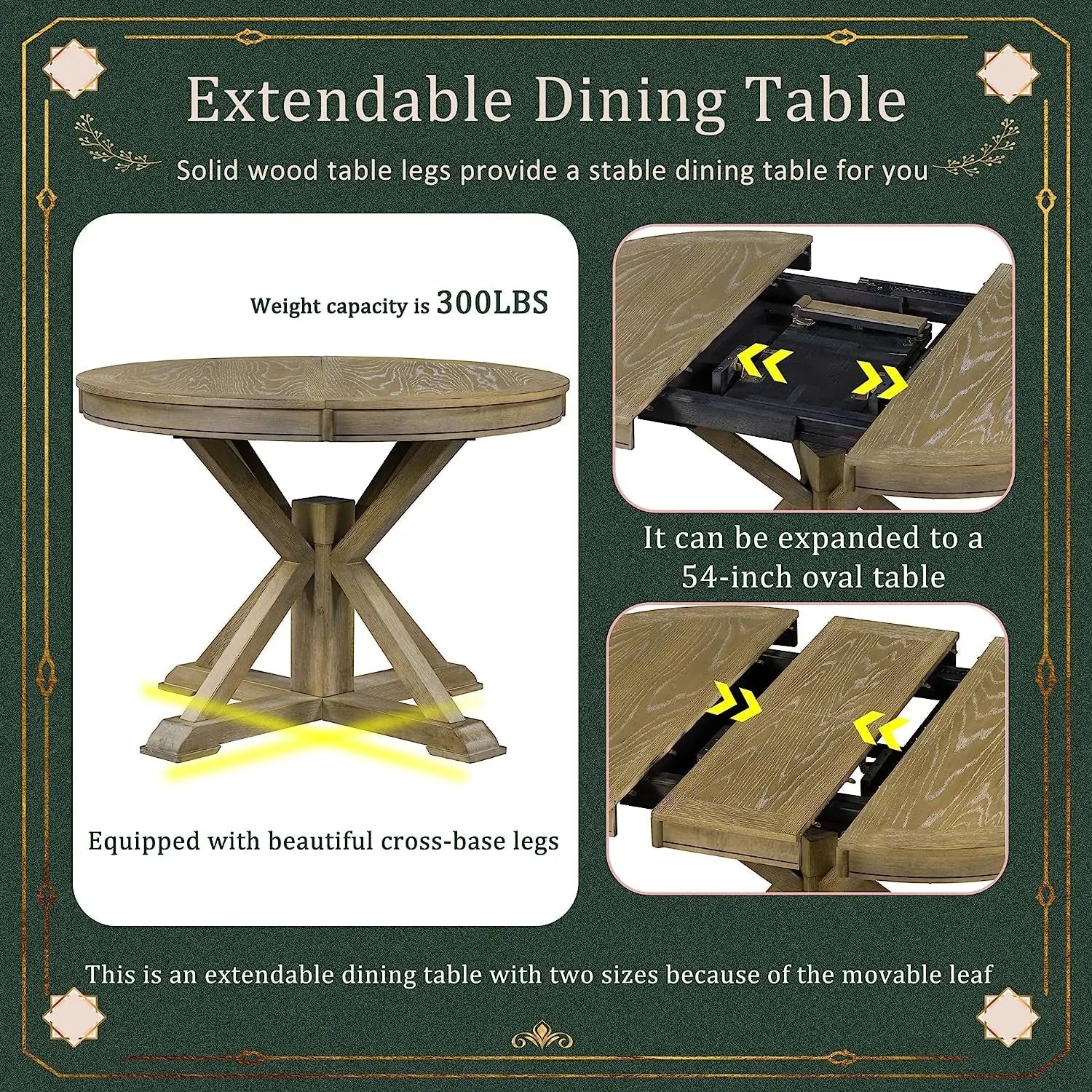 Farmhouse 5-Piece Dining Table Set with Extendable Table and 4 Peach Maple