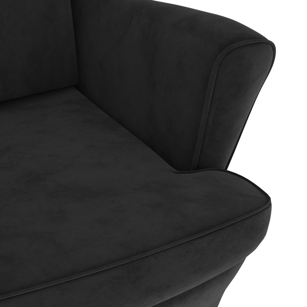 Wingback Chair with Footstool Black Velvet