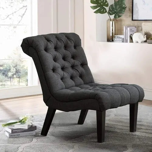 Gray Armless Accent Chair with Wood Legs Peach Maple