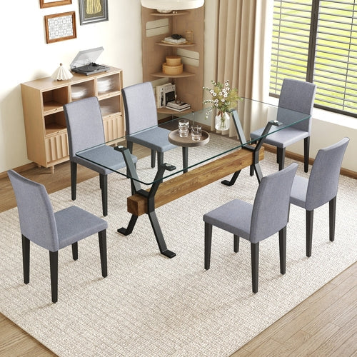Table and chair set.79'x31.5' Inch Tempered Glass Tabletop With Sangria Beech