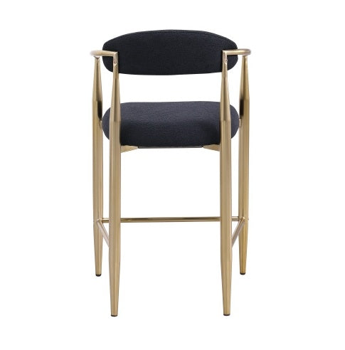 Modern Boucle Bar Stools Set Of 2 Modern Upholstered Bar Height Barstools Vintage High Island Chairs With Metal Frame Back Arms For Kitchen Home Pub Dining Room