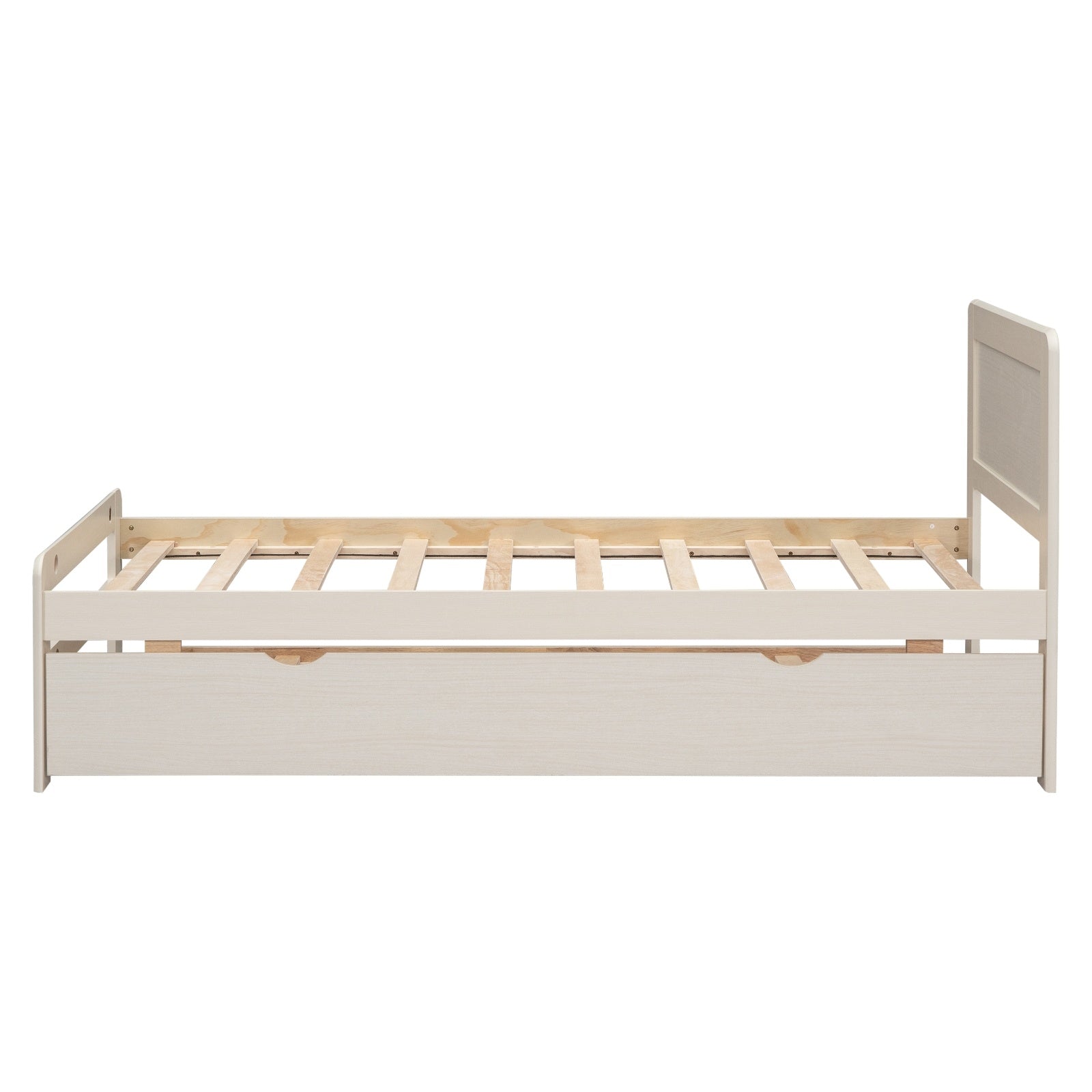 Modern Design Twin Size Platform Bed Frame With Trundle For White Washed Color