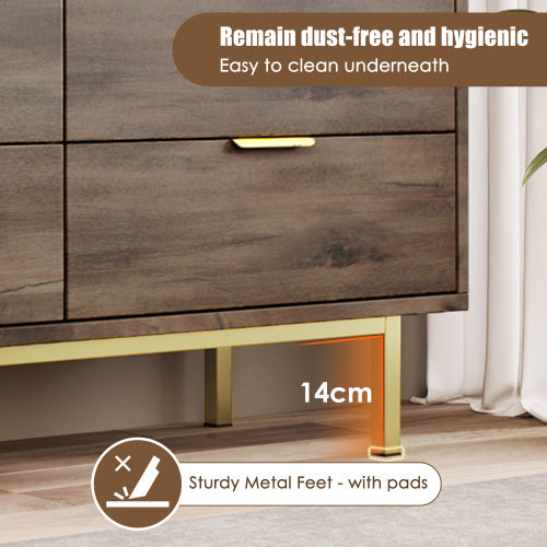 Sideboard Cabinet Dresser With 6 Drawers, Metal Handles Dresser, Multipurpose Cabinet For Hallway, Bedroom, Living Room, And Children's Room.120 X 40 X 76 Cm, Dark Brown