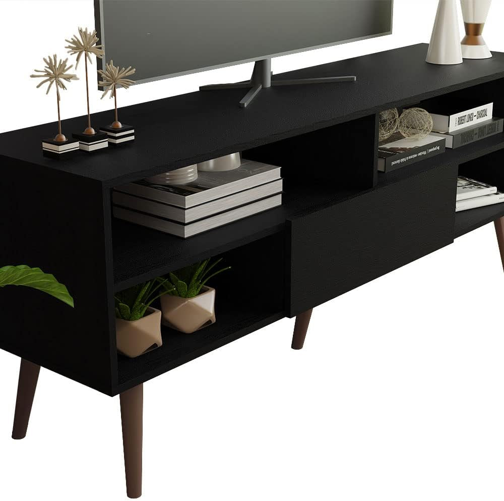 Modern TV Stand with 1 Door and 4 Shelves with Cable Management for Peach Maple