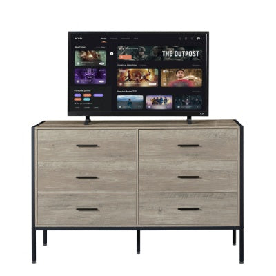 Wood Dresser With 6 Drawers, Wooden Storage Closet For Bedroom, Solid Clothes Cabinet With Sturdy Steel Frame, 48.58Wx15.75Dx31.22H, 48 Inch, Rustic Grey