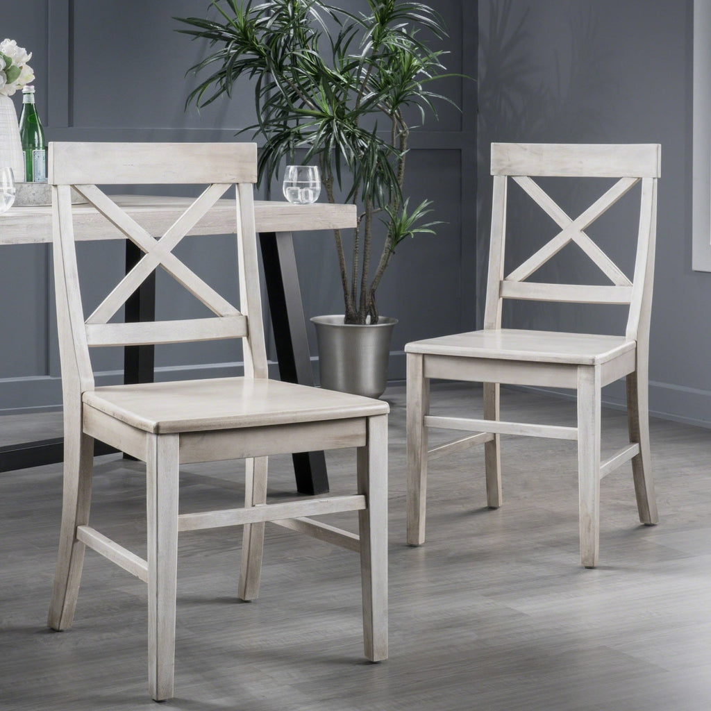 Acacia Wood Dining Chairs, Light Grey Wash, 21D X 17.75W X 35.5H Inch  Set Of 2 CJDropshipping