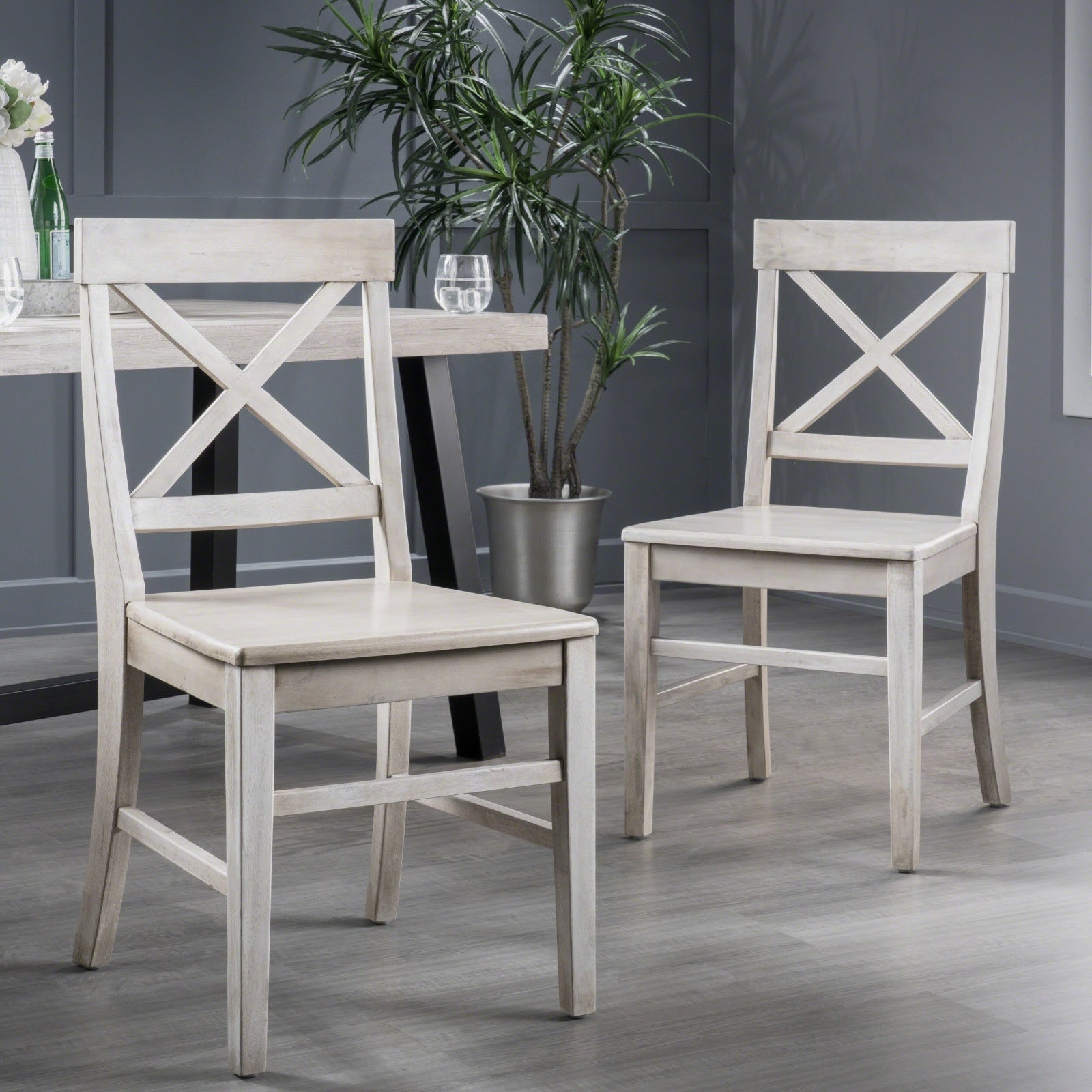 Acacia Wood Dining Chairs, Light Grey Wash, 21D X 17.75W X 35.5H Inch  Set Of 2 CJDropshipping