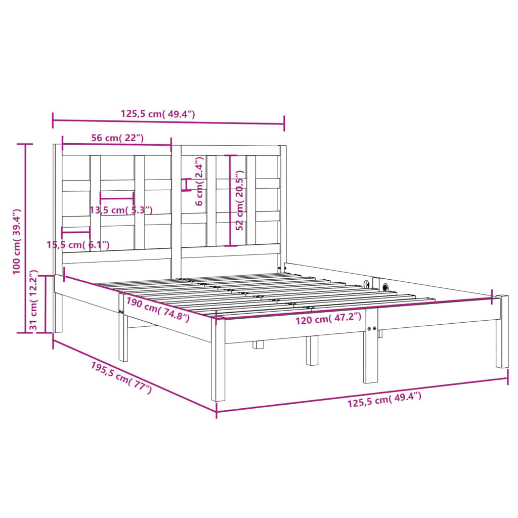 solid wood bed 120x190 cm