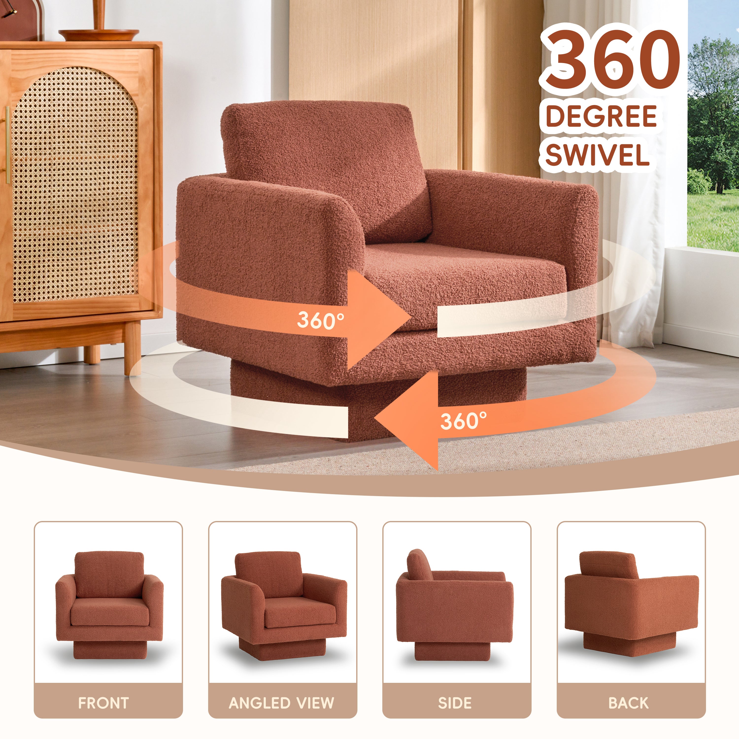 360° Modern Swivel Accent Chairs set of 2,30" W Teddy Sherpa Round