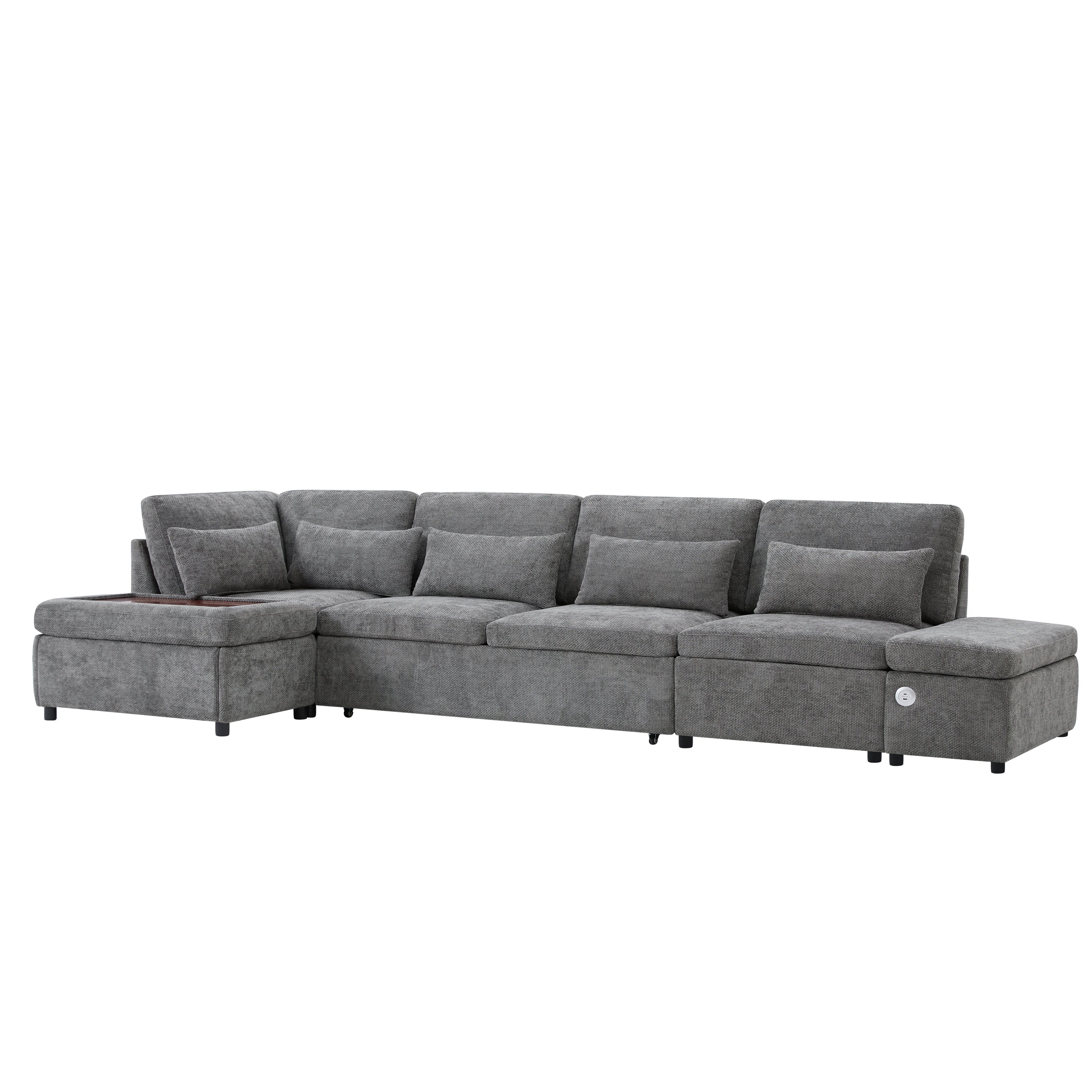 107'' Modular Sectional Pull-out Sofa, L shape with Wide Seats, Free