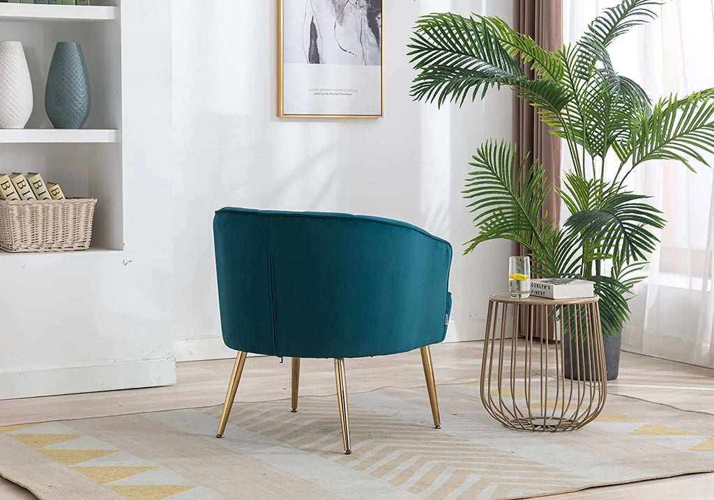Teal Velvet Accent Chair with Golden Legs Peach Maple