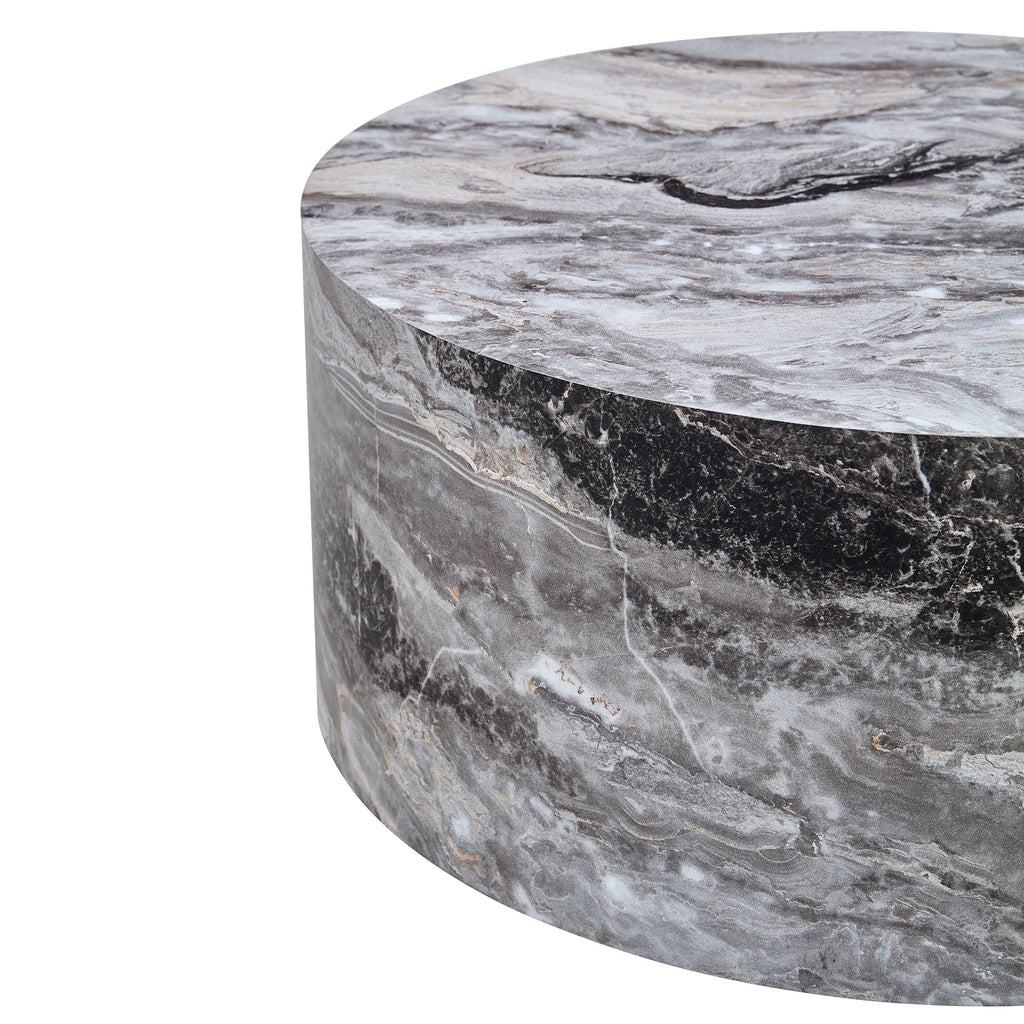Simple Grey Marble Textured Cylindrical Coffee Table, Industrial Style Sangria Beech