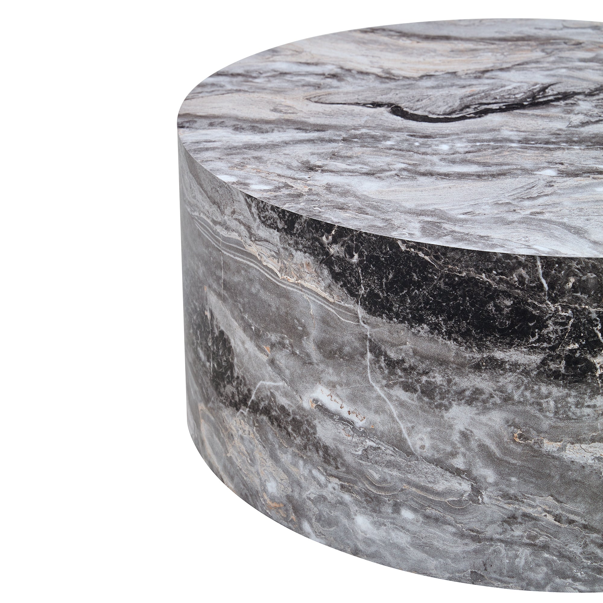 Simple Grey Marble Textured Cylindrical Coffee Table, Industrial Style Sangria Beech