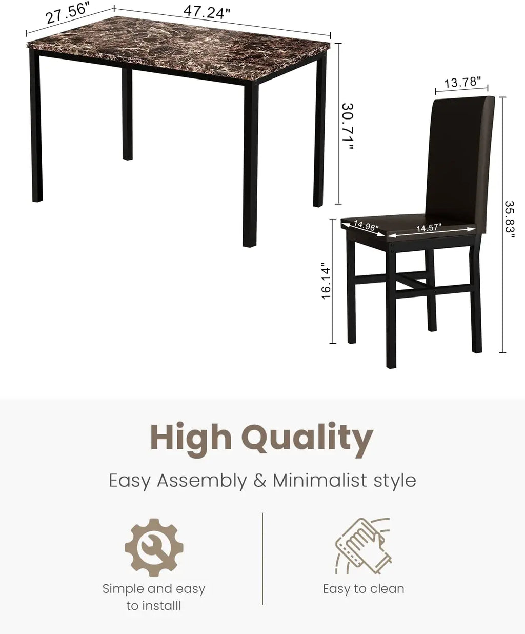 Faux Marble Dining Set, Small Spaces Kitchen, Black Peach Maple